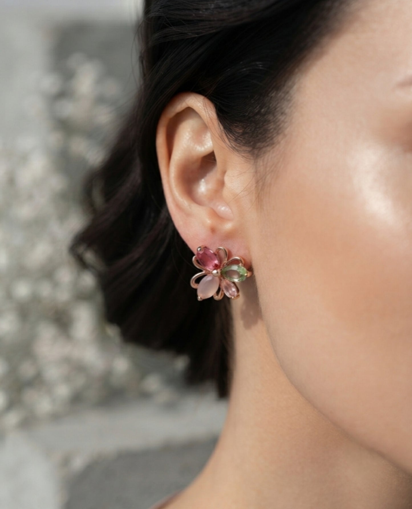 Gold Plated Floral Stud Earrings for Women | Multicolor Flower Stone Earrings, Elegant Party Wear Design