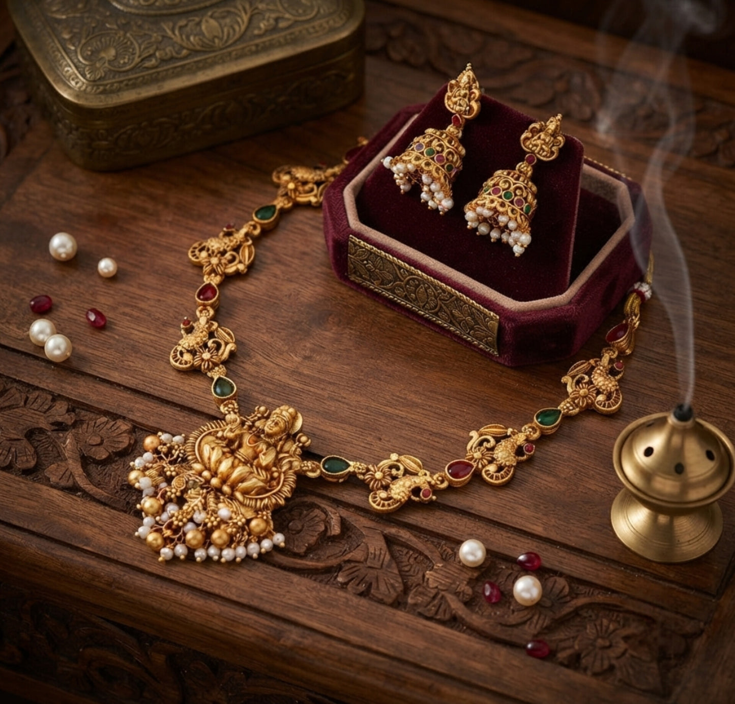 Elegant Antique Gold-Plated Lakshmi Temple Necklace Set