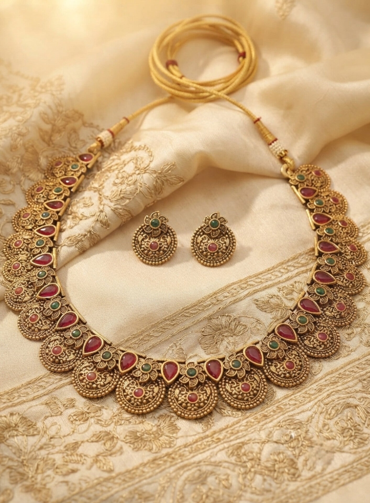 Elegant Gold-Plated Multicolored Stone Necklace Set for Women and Girls