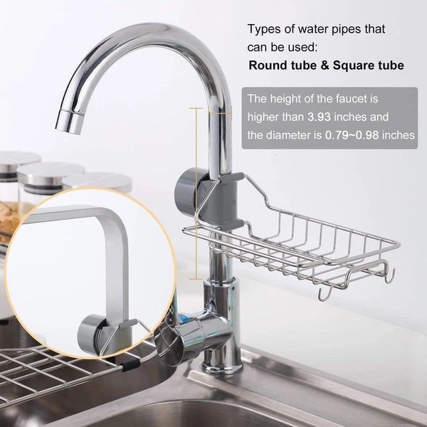 Stainless Steel Kitchen Sink Faucet Sponge Holder Caddy Organizer