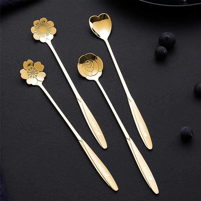 4 PCS Espresso Spoons Stainless Steel, Mini Teaspoons Set for Stirring Coffee, Dessert Cake