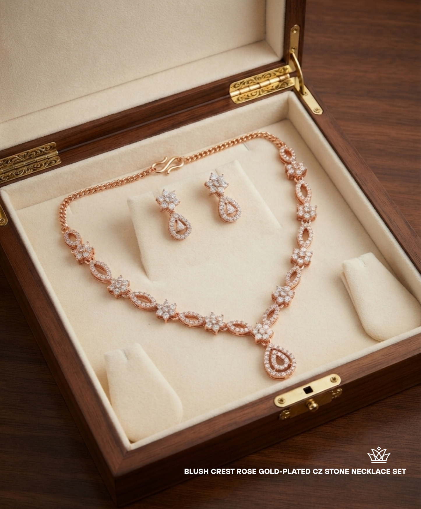 Blush Crest Rose Gold-Plated CZ Stone Necklace Set