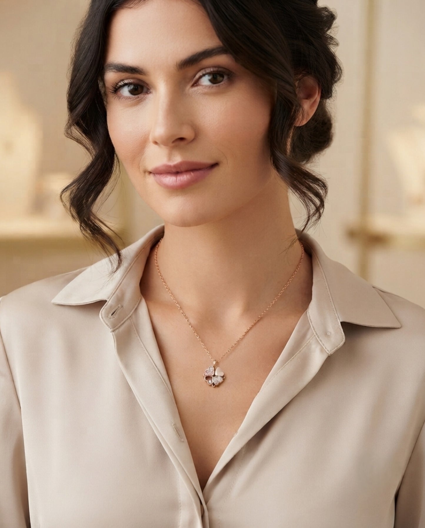 Stylish Japanese &amp; Korean 4-in-1 Magnetic Heart &amp; Clover Necklace