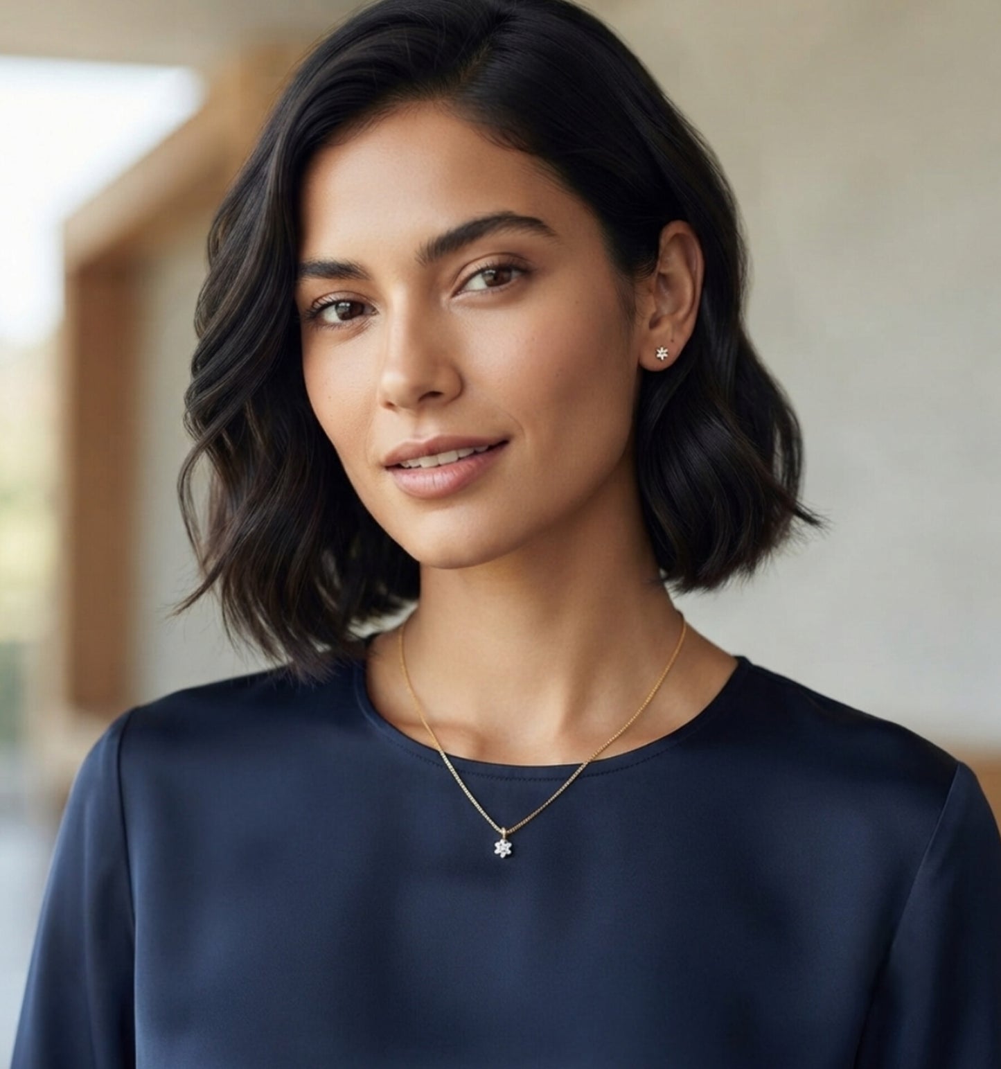 Trendy Gold-Plated Floral Pendant Chain with Matching Earrings Set