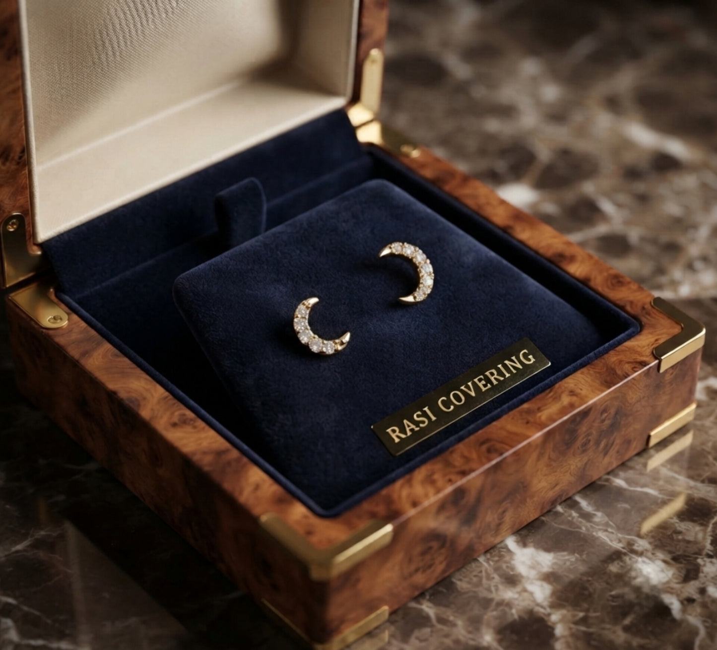 Gold Plated Moon Design Stone Earrings
