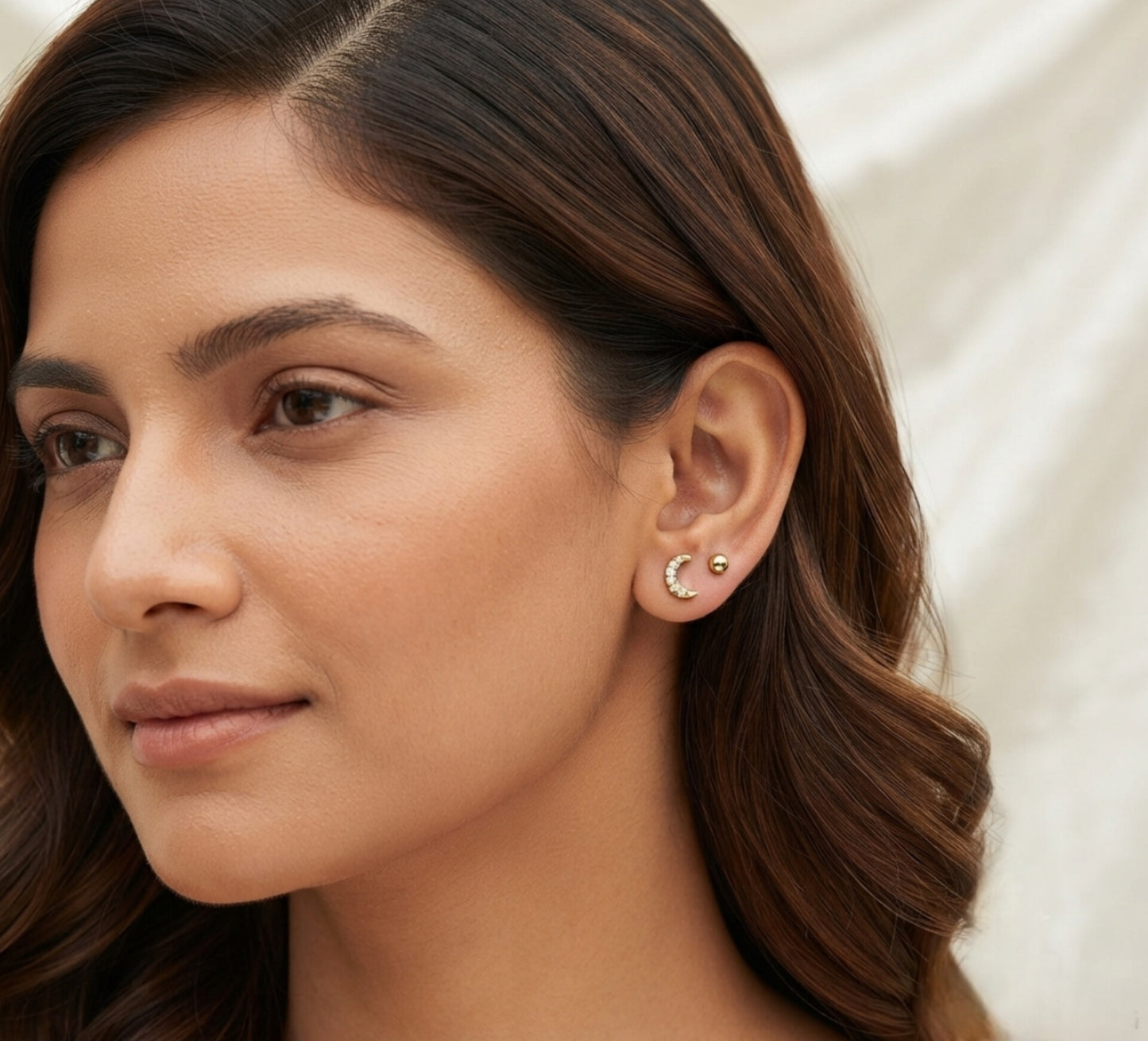 Gold Plated Moon Design Stone Earrings