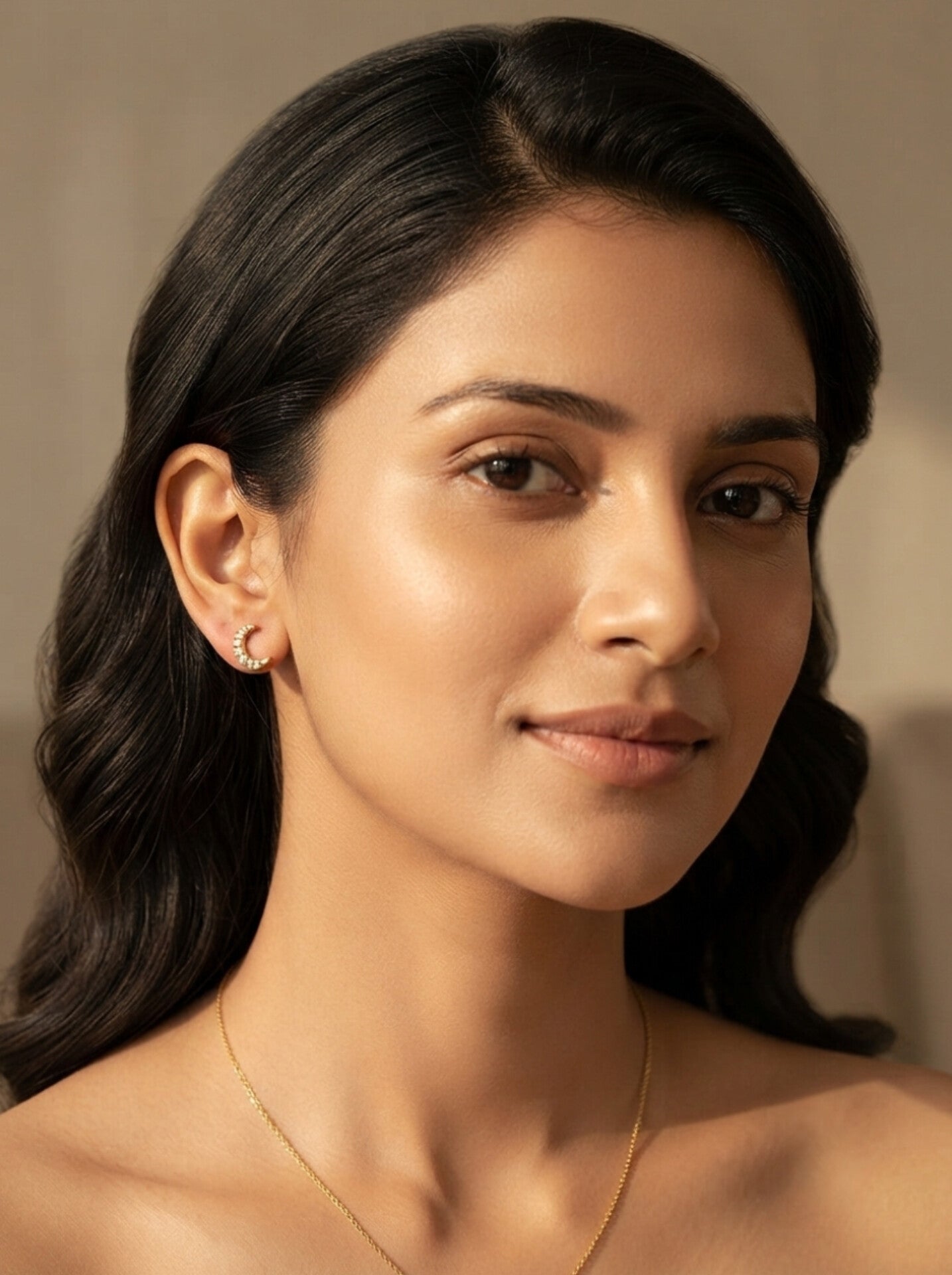 Gold Plated Moon Design Stone Earrings