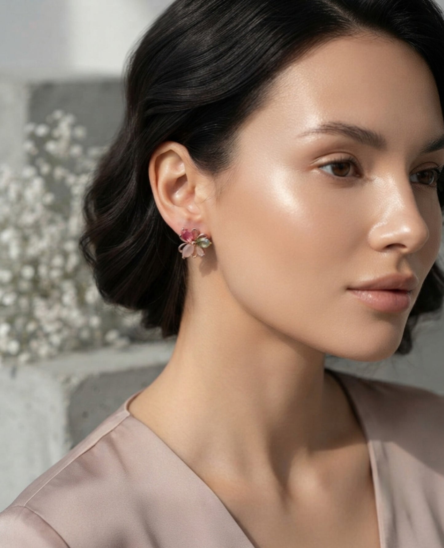Gold Plated Floral Stud Earrings for Women | Multicolor Flower Stone Earrings, Elegant Party Wear Design