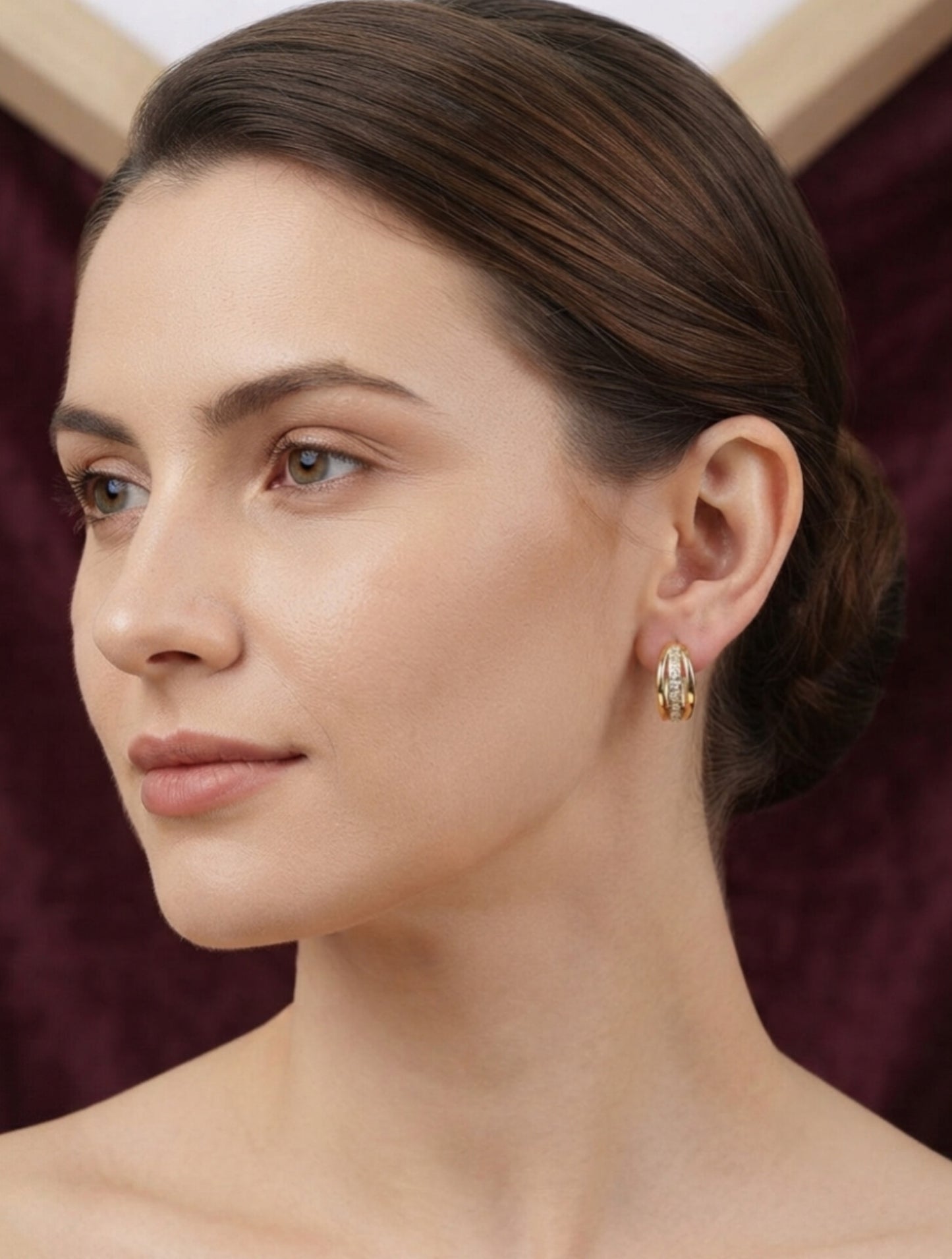 Gold-Plated Stone Huggie Earrings