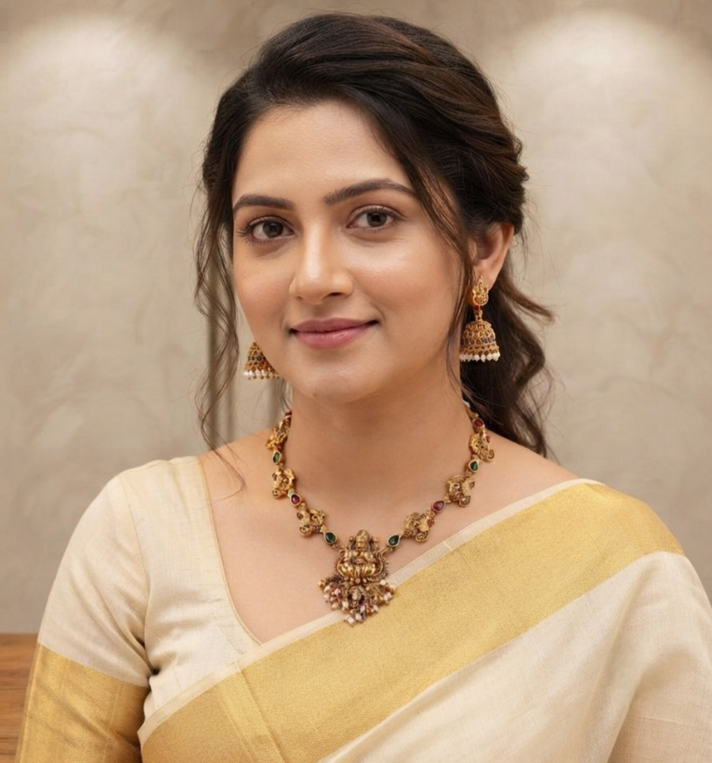 Elegant Antique Gold-Plated Lakshmi Temple Necklace Set