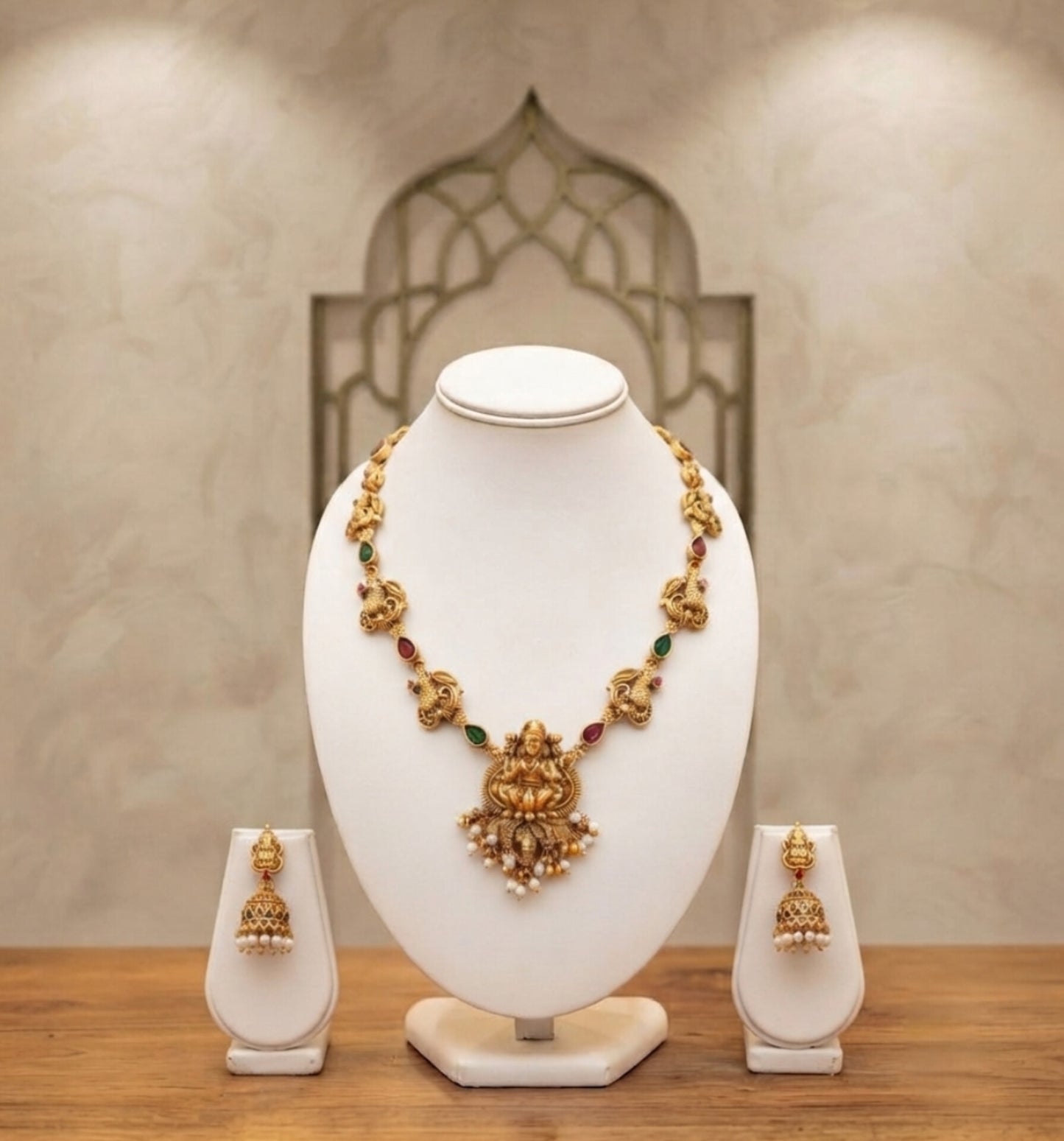 Elegant Antique Gold-Plated Lakshmi Temple Necklace Set