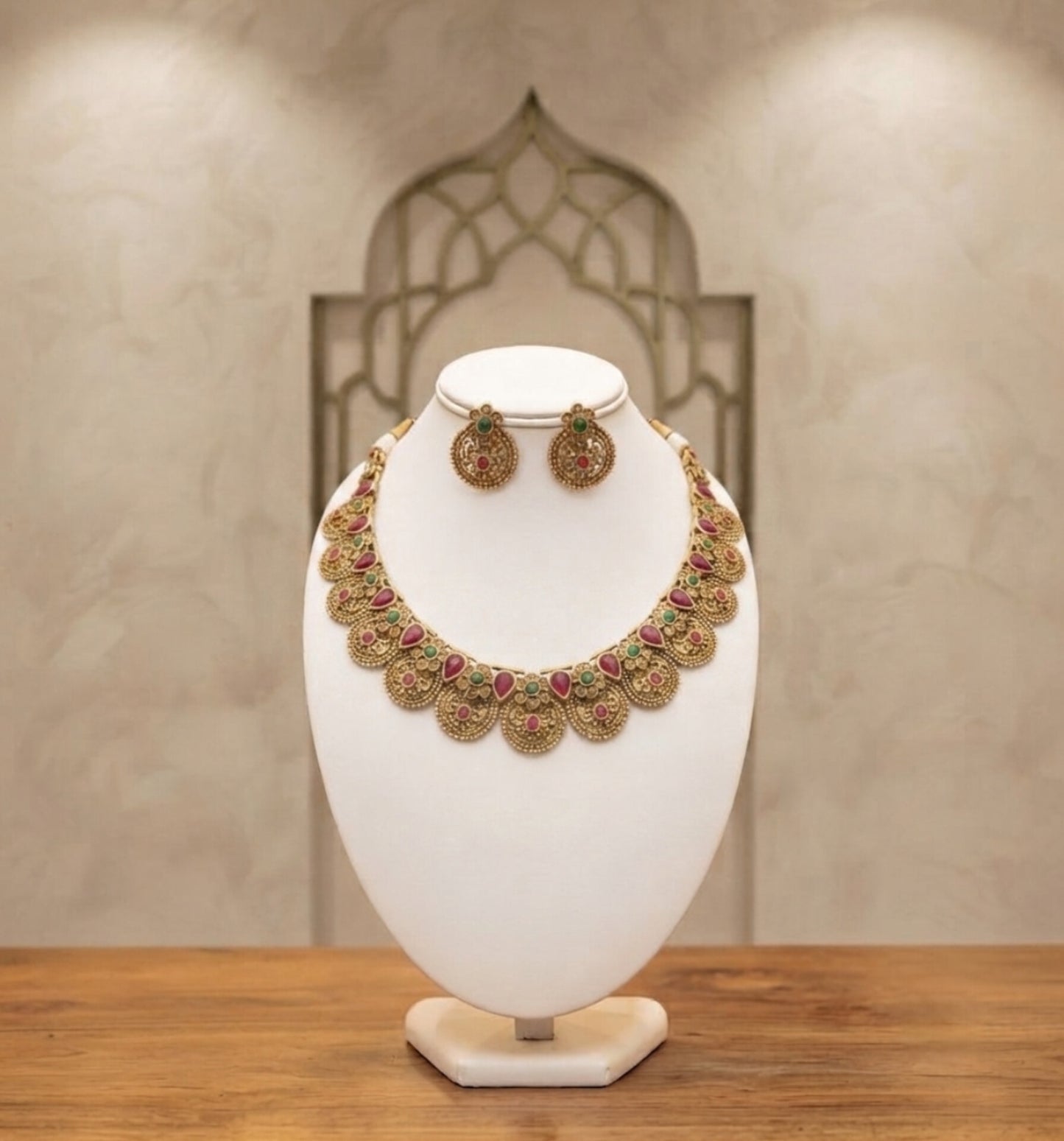 Elegant Gold-Plated Multicolored Stone Necklace Set for Women and Girls