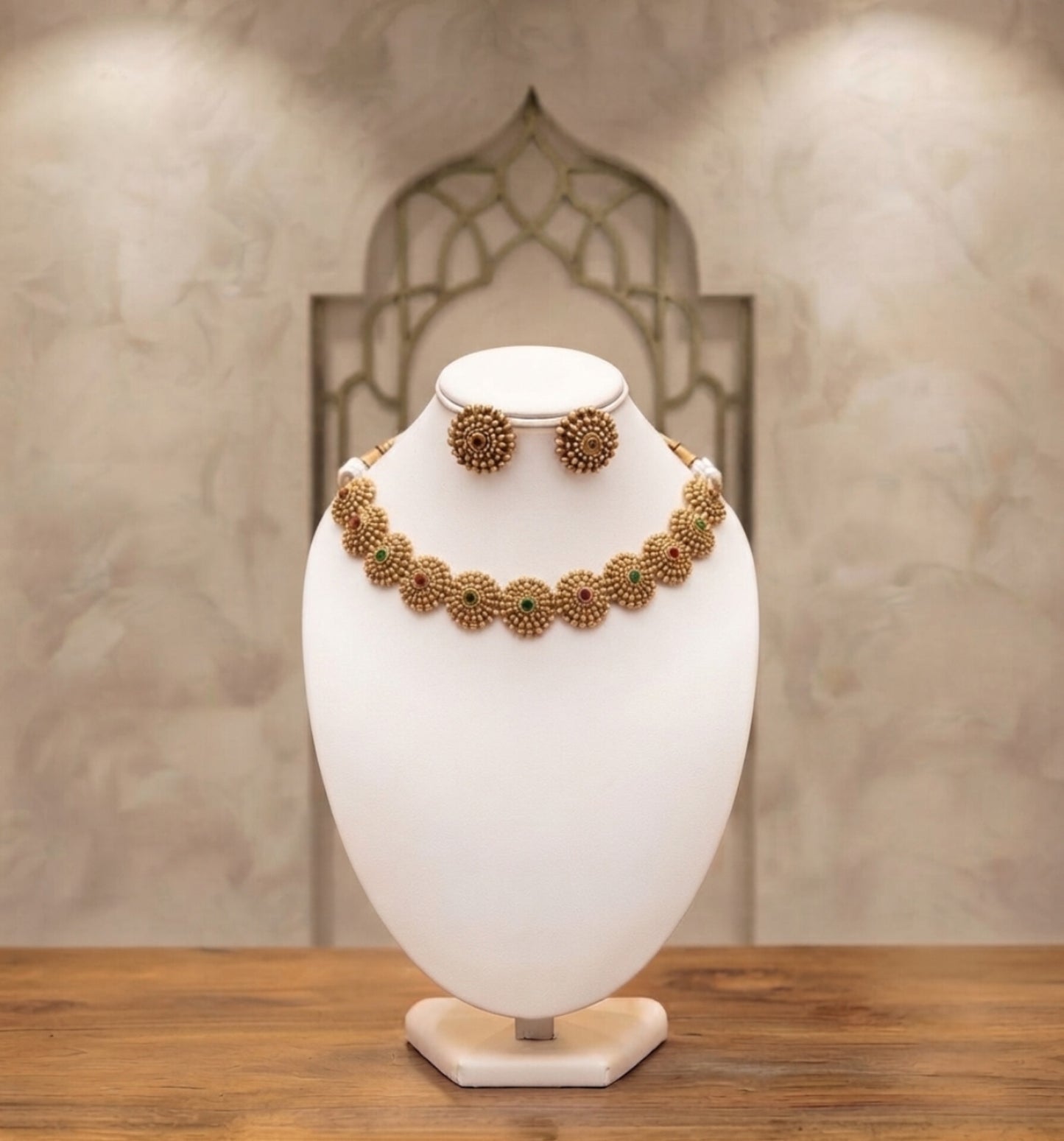 FIONZA Designer Gold Plated Jewellery Set for Women,Traditional Design Necklace