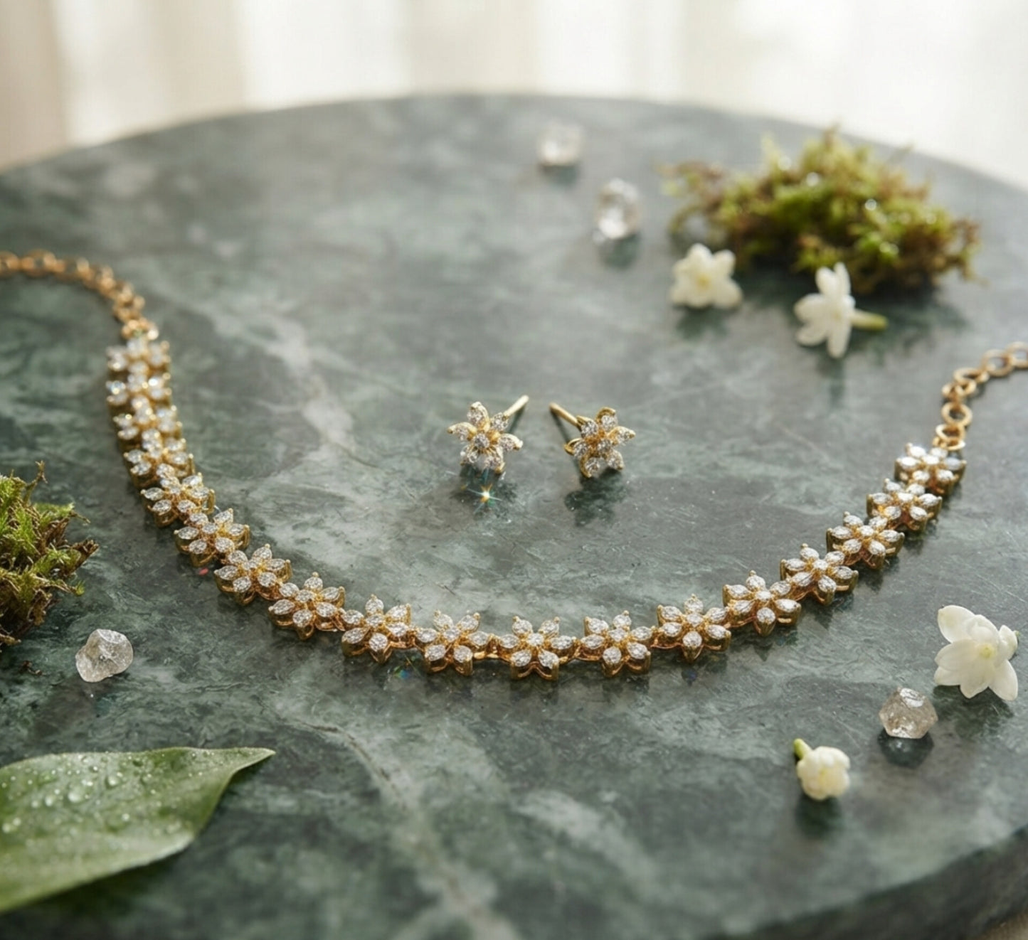 Matte Finish AD Stone Floral Necklace