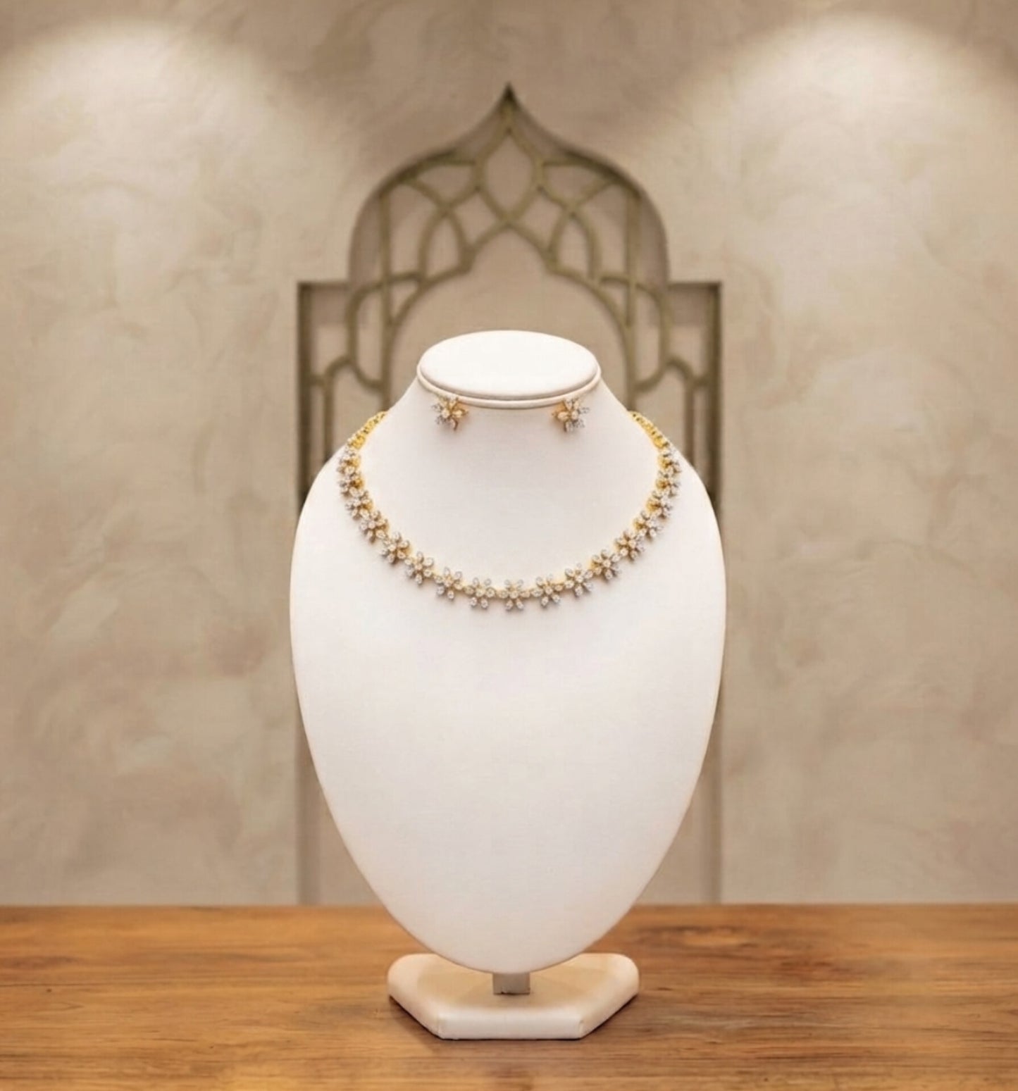 Matte Finish AD Stone Floral Necklace