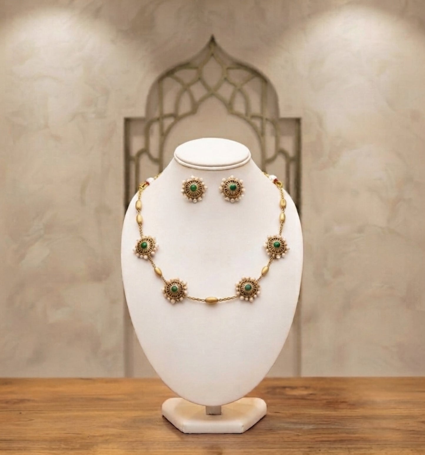 Fionza Premium Quality Matte Finish AD Stone Necklace With Earrings