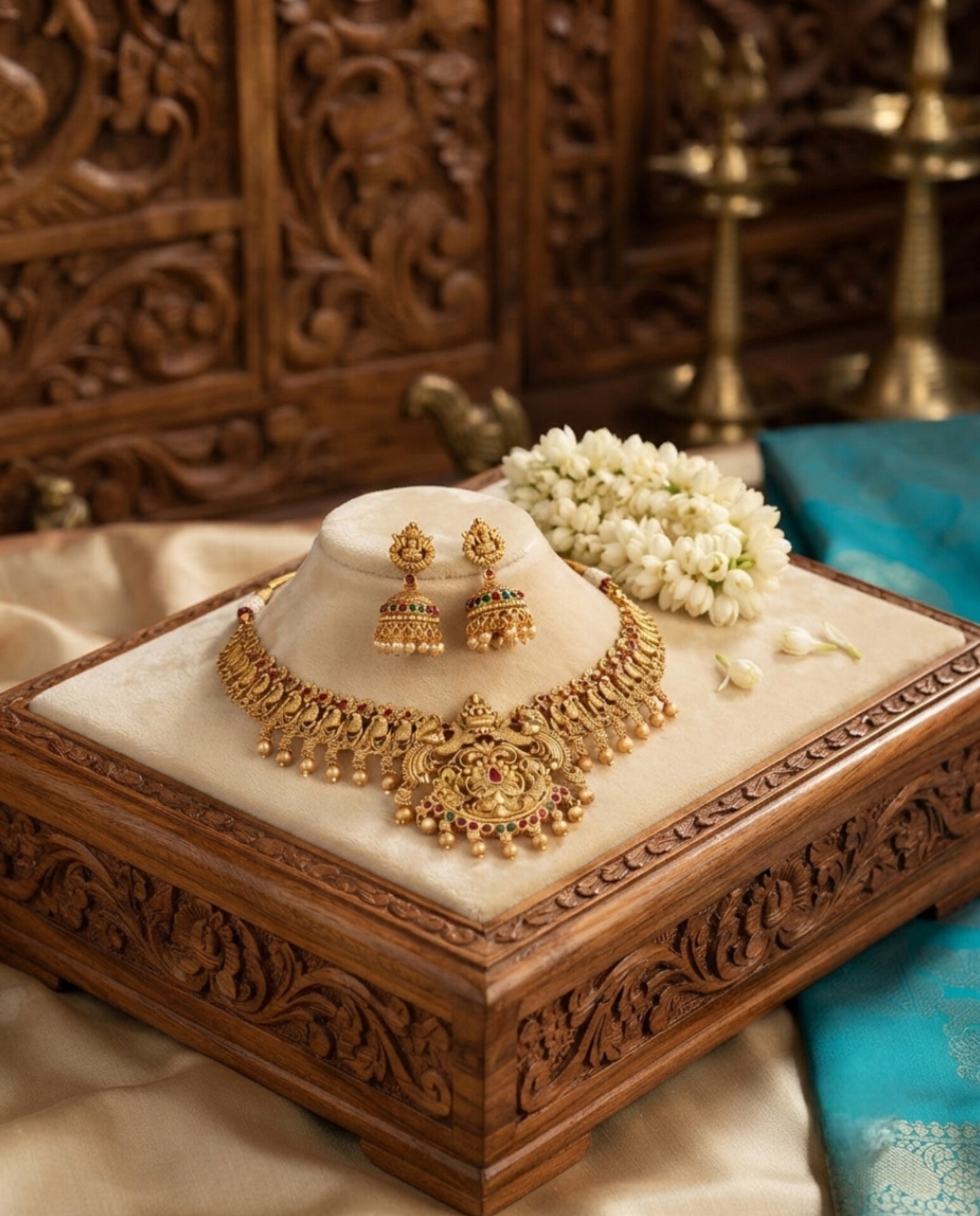 Gold Plated Ruby Stone Ethnic Party Necklace Set