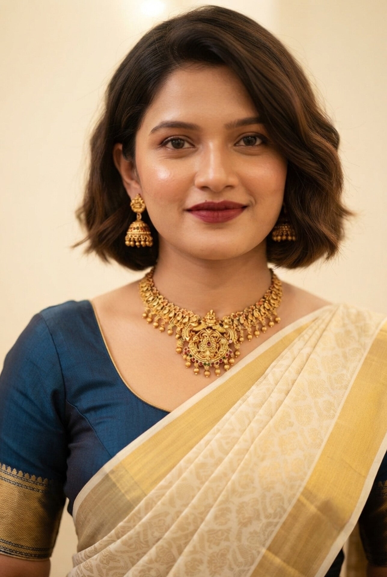 Gold Plated Ruby Stone Ethnic Party Necklace Set