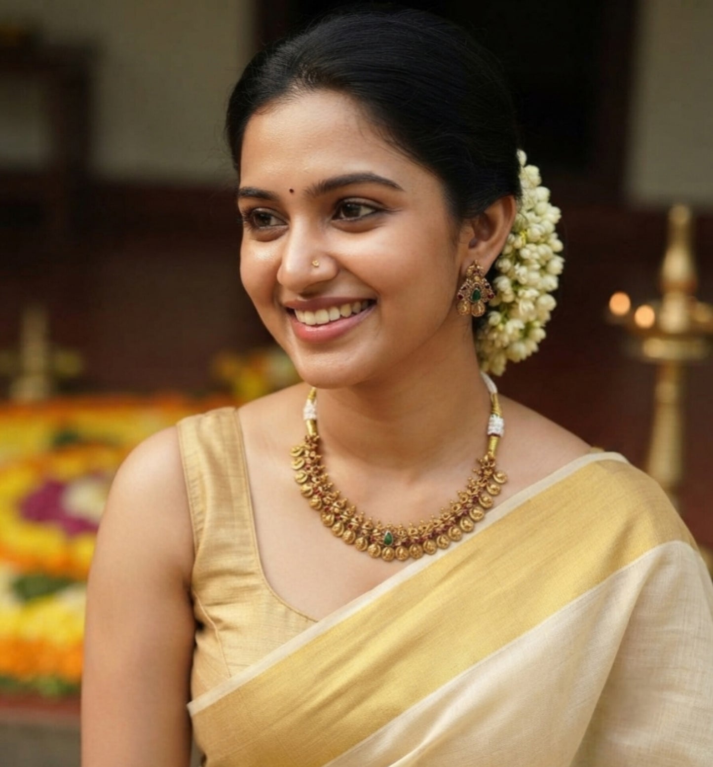 Antique Matte-Finish Lakshmi Short Necklace Set