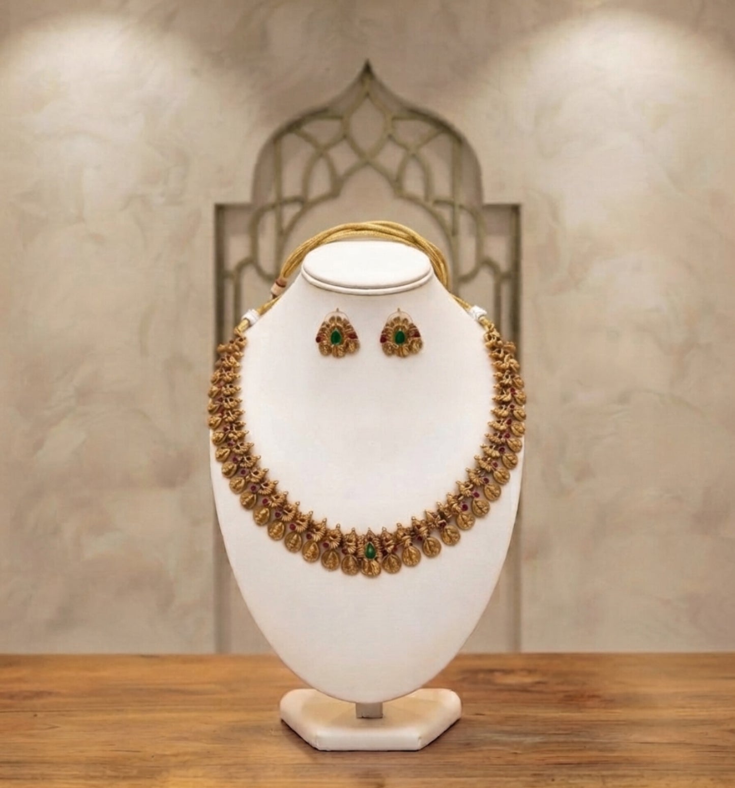 Antique Matte-Finish Lakshmi Short Necklace Set