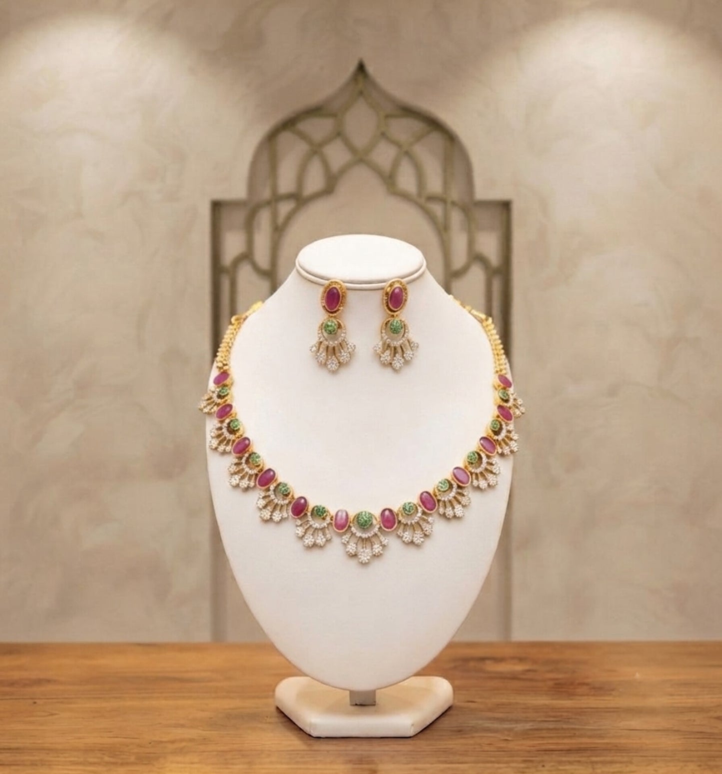 Premium Quality Emerald &amp; Ruby Stone Necklace Set