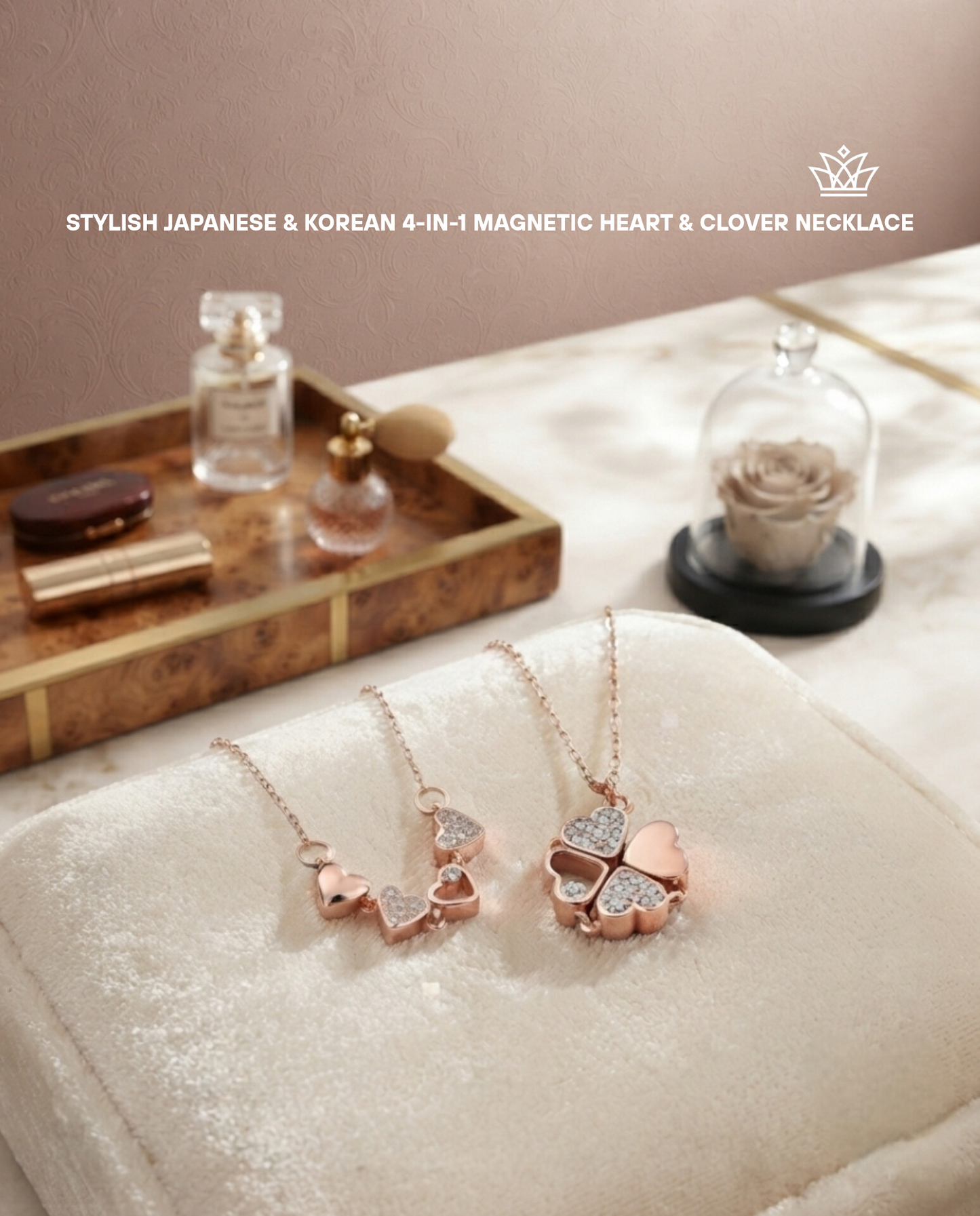 Stylish Japanese &amp; Korean 4-in-1 Magnetic Heart &amp; Clover Necklace