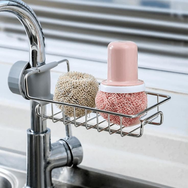 Stainless Steel Kitchen Sink Faucet Sponge Holder Caddy Organizer